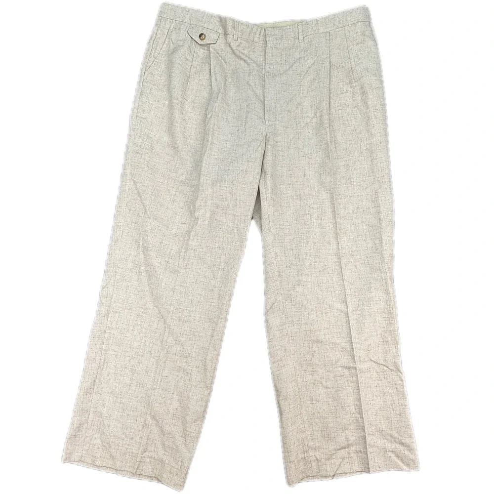 Orvis Dress Pants Mens 44 Beige Linen Blend Pleated Made in USA Trousers